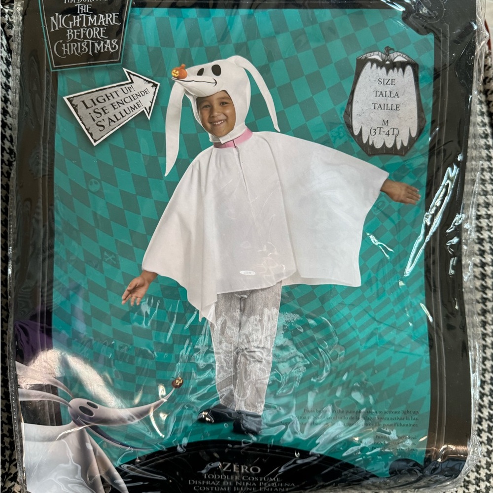 Disney Nightmare Before Christmas Zero 3T/4T Halloween Costume w/light up nose